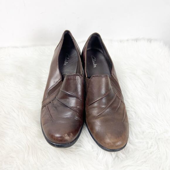 Clarks 8.5 M Womens Brown Leather ribbed Comfort Heeled Shoes - Picture 6 of 9